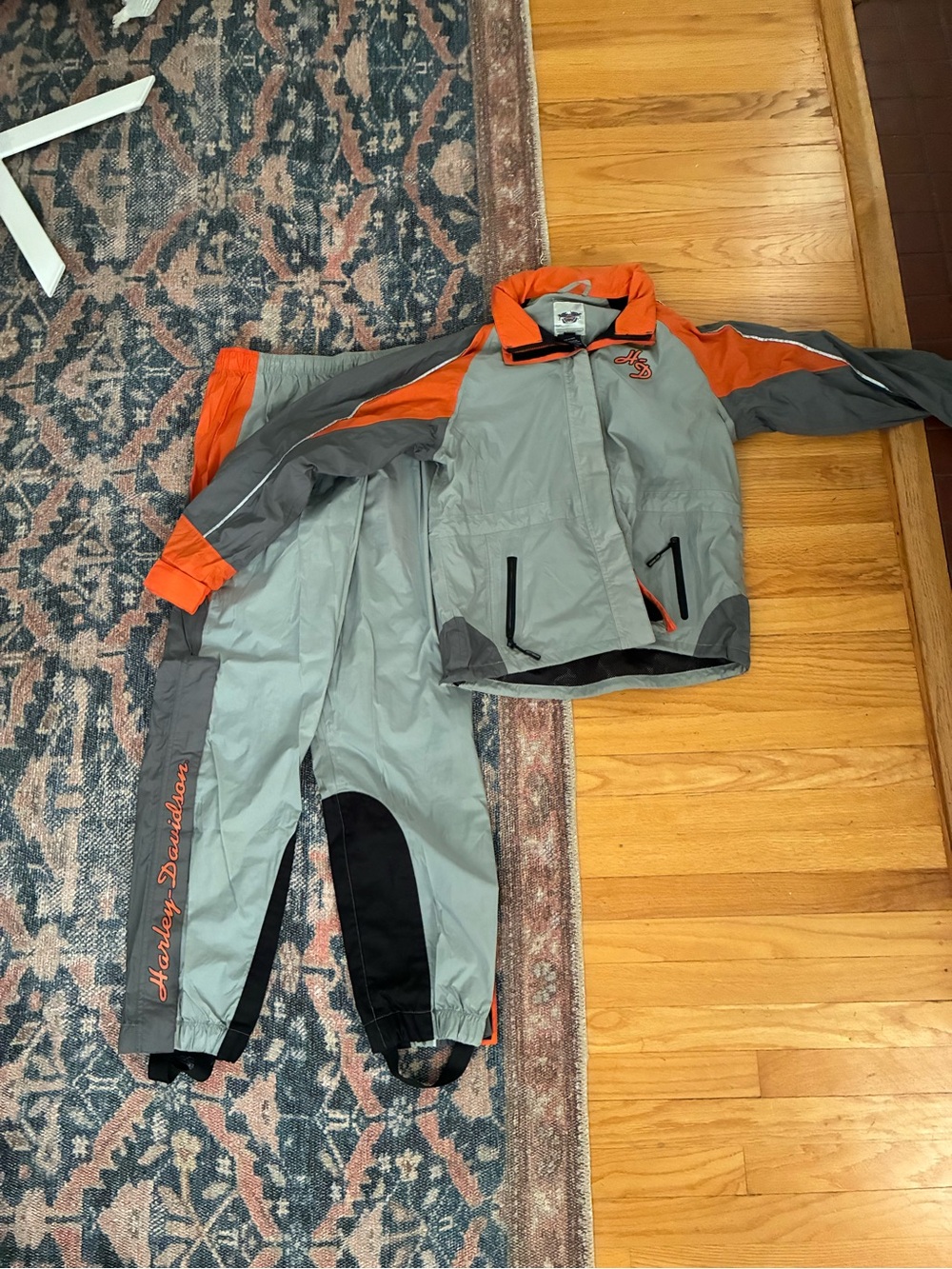 Harley-Davidson Grey and Orange Kids Rain Jacket & Pants Set